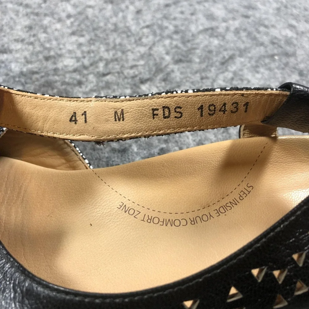 Ziera Womens 10.5 Black Leather Slingback Wedge Sandals Comfort